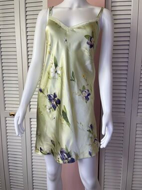 Light Green Floral Satin Slip with Lace Trim